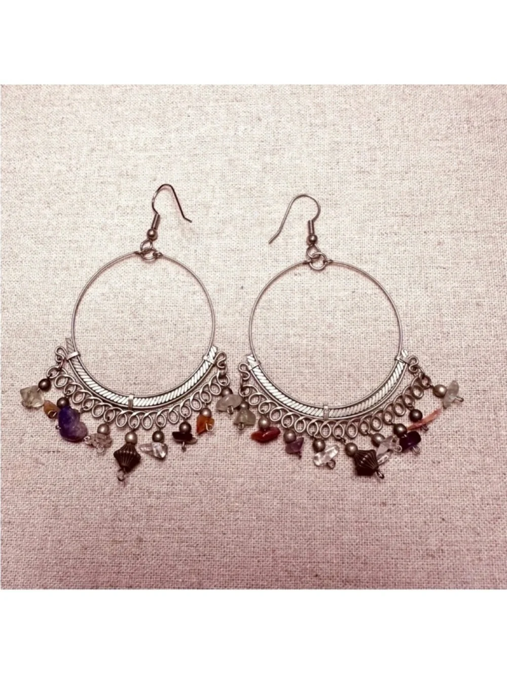 BP | Earrings | Matte Vintage Silver Earrings with Semi-Precious Gemston…